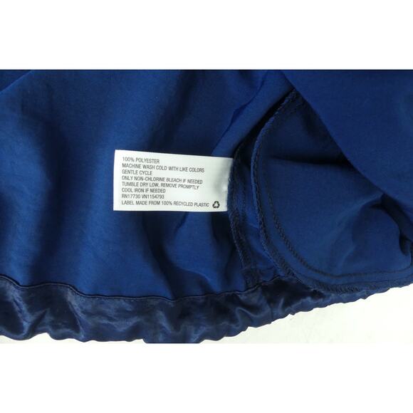 Woman's Blue Satin Jacket LARGE Zip-Up Y2K White Trim Cinch Tie Waist - Picture 7 of 7